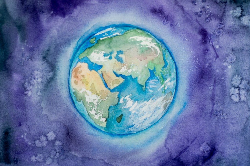 Watercolour painting of the Earth from space